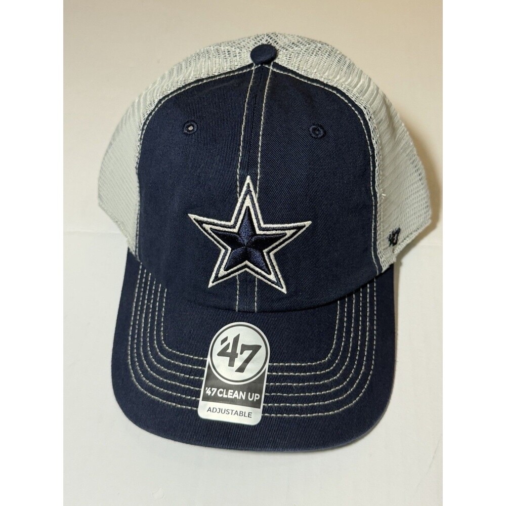 New Dallas Cowboys 47 Brand Clean Up Trucker Hat Navy White Mesh Adjustable Cap